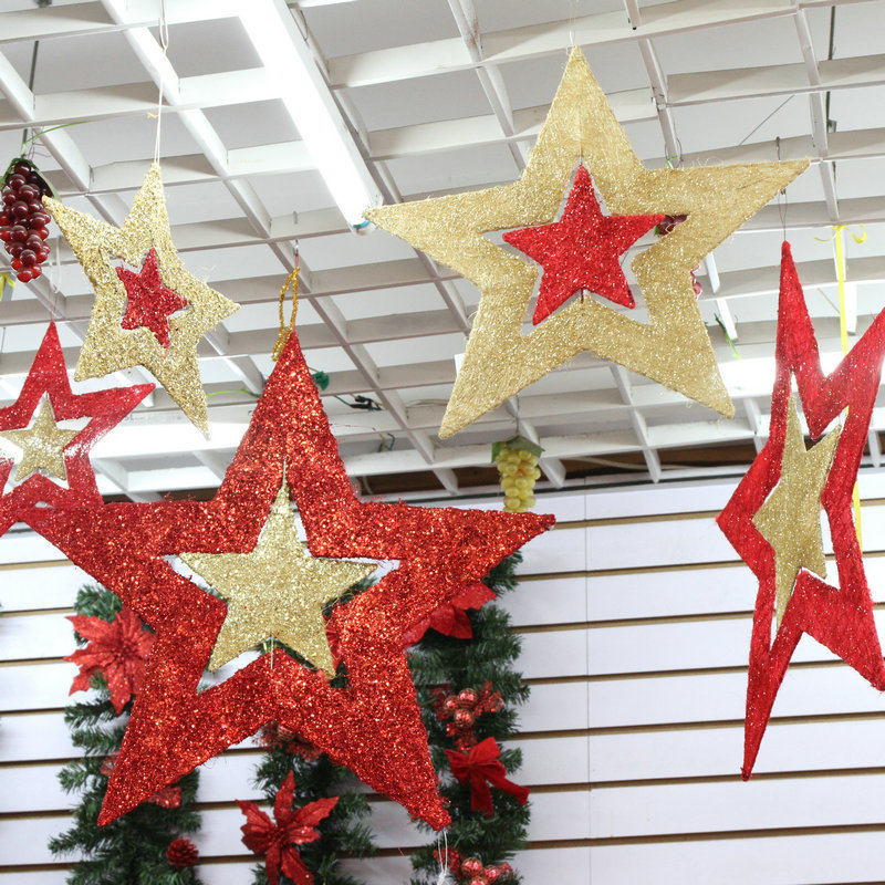 聖誕節櫥窗裝飾五角星轉動雙色五角星新年商場大型場景節日佈置批發・進口・工廠・代買・代購