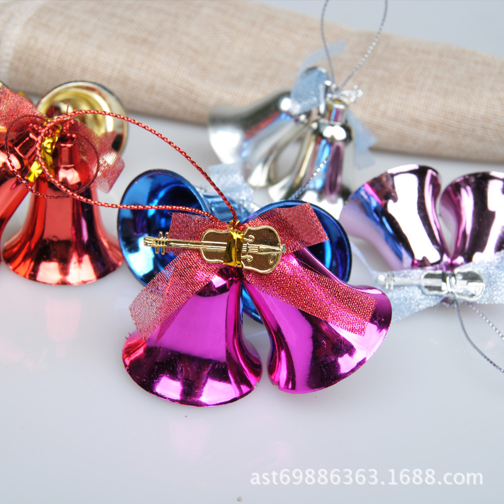 2015款 一包6对6色 蝴蝶节塑料铃铛 专业各式圣诞装饰用品批发