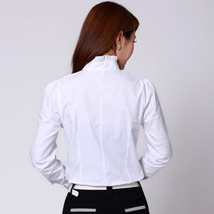 韩版秋装新款 立领长袖修身白色蕾丝女衬衣百搭打底衬衫 一件代发