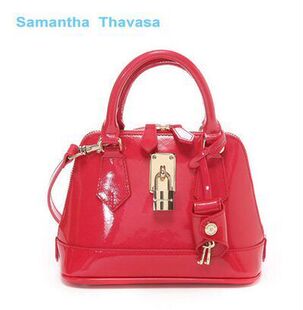预售批发同款日系Samantha Thavasa 新款珠光牛皮锁头手提贝壳包