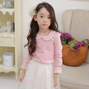 韩国女童 春夏新款韩版童装女童上衣一件代发/花边娃娃领上衣