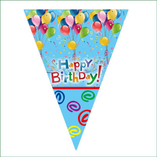 【蓝底气球款】三角旗生日派对  厂家直销生日三角旗  卡通三角旗