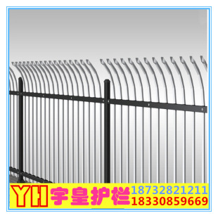 厂家直销沧州D型单向折弯锌钢栅栏锌钢围墙护栏小区安全防护栏