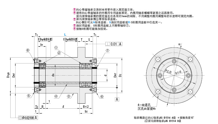 abgyb7010-s-200,向心带座轴承 背面组合 深沟滚珠轴承嵌