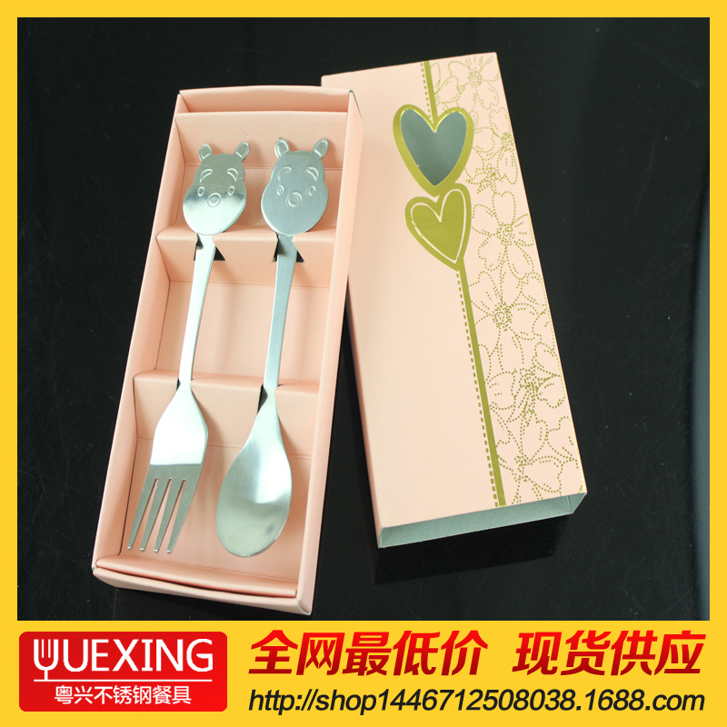 韓式可愛紙盒不銹鋼餐具 創意卡通兒童筷子勺子套裝禮品工廠,批發,進口,代購