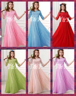 新款马来装 女童蕾丝雪纺休闲连衣裙中袖马来服32151