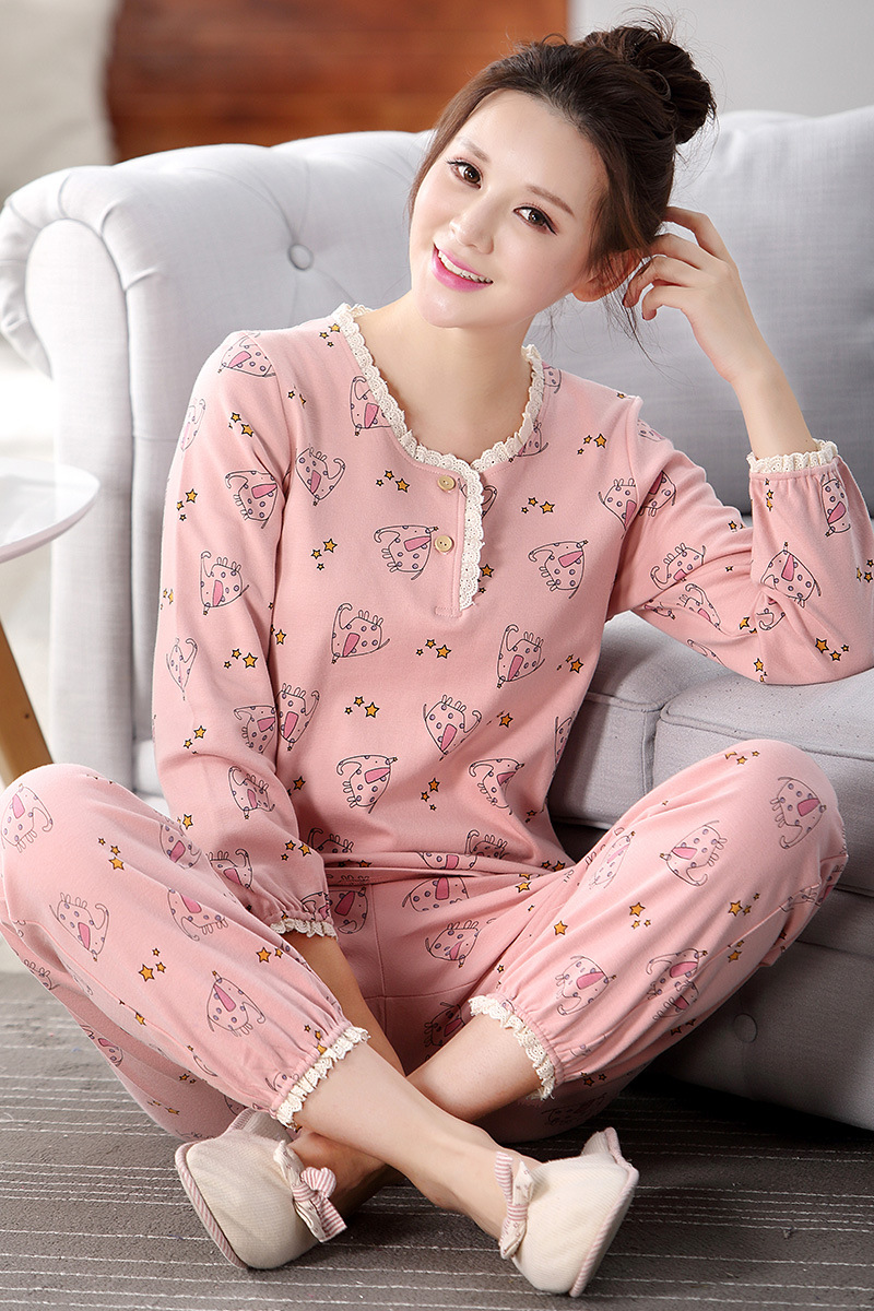 睡缔美睡衣新款春秋季女长袖家居服美丽公主针织纯棉睡衣s-9285
