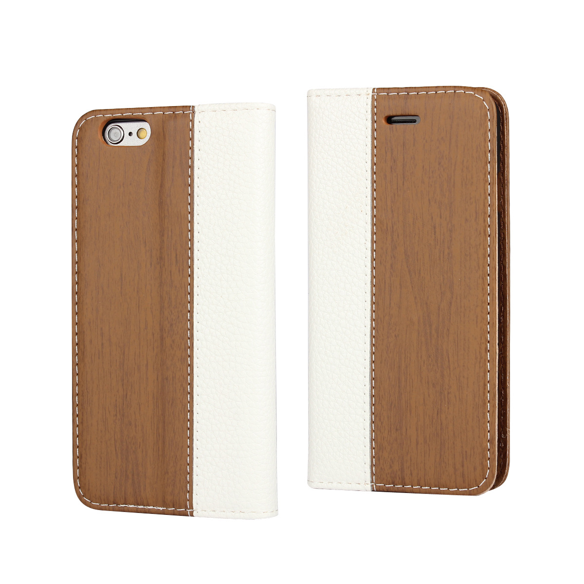 手机保护套-iPhone 6s plus木纹拼接钱包皮套苹