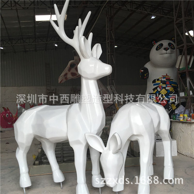 玻璃钢纤维抽象鹿雕塑 仿真几何造型鹿艺术雕塑白色菱角创意雕塑