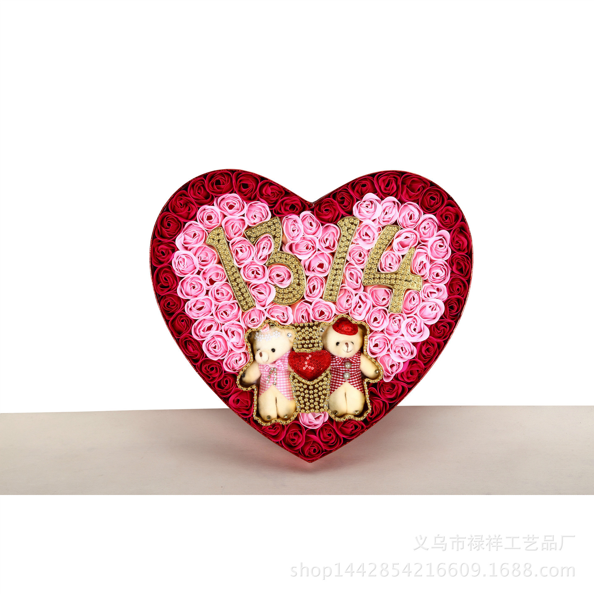 微商爆款1314情人节永生花 送爱人泰迪熊心形浪漫香皂花圣诞礼品