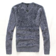 Mùa thu đông mới phiên bản Hàn Quốc của áo len dài tự canh áo thun cổ chữ V áo thun nam mỏng phần mohair áo len nam Áo len