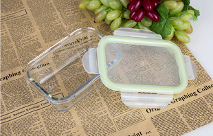 长方形耐热玻璃保鲜盒微波炉饭盒冰箱密封保鲜碗收纳盒小号420ML