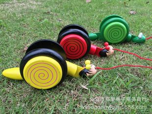 厂家直供现货 大拉线蜗牛 木制蜗牛玩具 儿童玩具拉车 木质工艺品