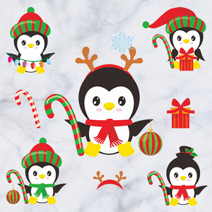 可爱圣诞企鹅墙贴节日礼物麋鹿圣诞节装饰贴纸儿童房橱窗壁画d969