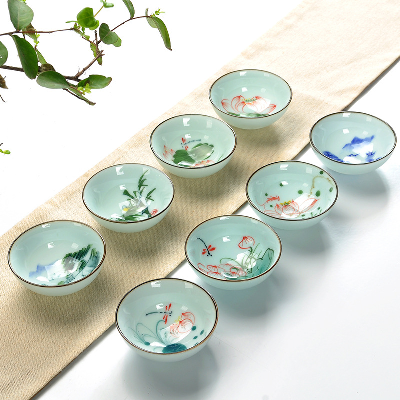 龙泉青瓷手绘釉上彩品茗杯茶杯