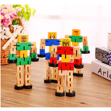 Đa chức năng xe gỗ người gỗ biến dạng ba chiều robot gỗ trẻ em đồ chơi giáo dục bán buôn hộp PVC Mô hình robot