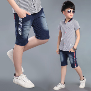 2016夏季新款童装 男童韩版针织牛仔中裤 中大儿童裤子一件代发