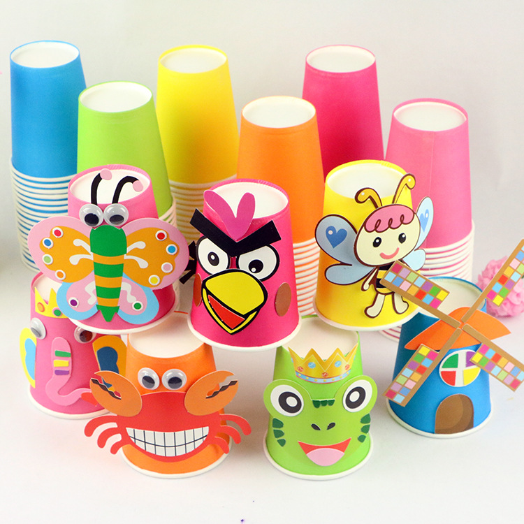 DIY纸杯制作材料包 手工彩色纸制作杯幼儿园早