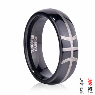 欧美外贸直销 6mm/8mm钨金钨钢戒指 电黑全弧篮球纹戒指厂家批发