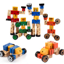 Đồ chơi xác thực có thể bị biến dạng bằng gỗ ma thuật xe người 6 robot biến dạng gỗ ngẫu nhiên Mô hình robot