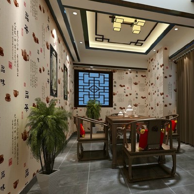 加厚中式茶文化茶楼饭店餐厅背景墙纸客厅书房沙发墙防水装修壁纸