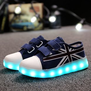 新品帆布透气LED灯鞋魔术贴童鞋 外贸儿童 发光鞋 速卖通一件代发