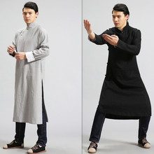 Thiết kế bằng tay nam phong cách Trung Quốc hoạt động giải trí lỏng lẻo lanh tinh khiết áo gió màu đen áo khoác nam Áo gió