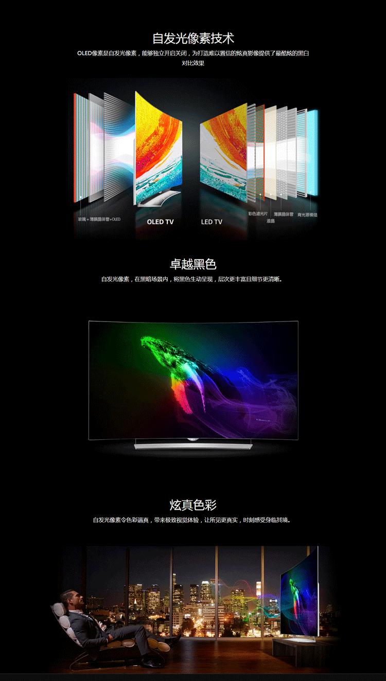 lg65ef950065英寸4k高清卓越黑色纤薄机身oled液晶电视机
