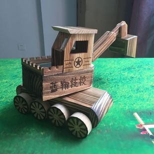 厂家直销 木制大号挖土机工程车模型摆件 木质挖掘机模型玩具