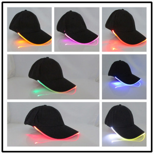 厂家直销户外韩版夜光鸭舌帽 LED发光棒球帽光纤帽子露营垂钓帽子