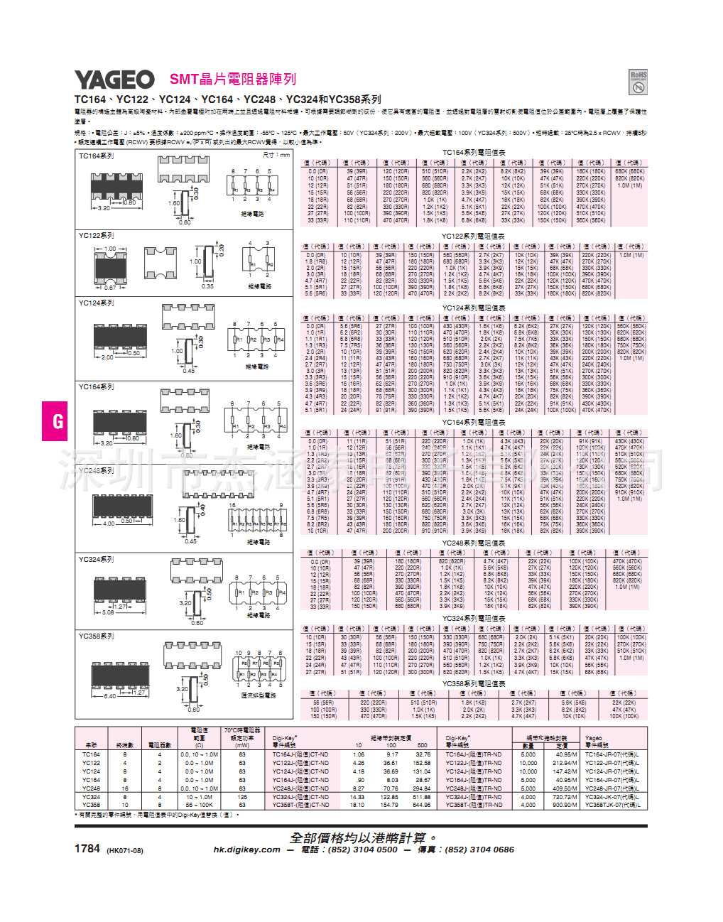 网络排阻 16p8r 0603*8 560r 16脚排阻 16p8r排阻