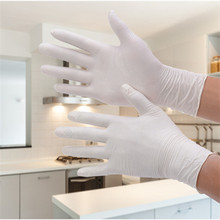 Găng tay Đinh Thanh làm sạch bằng bột nitrile trắng dùng một lần 9 inch Găng tay nitrile chịu axit chống mài mòn Găng tay dùng một lần