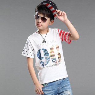 2016夏款童装 男童韩版纯棉短袖96T恤 中大儿童打底衫一件代发