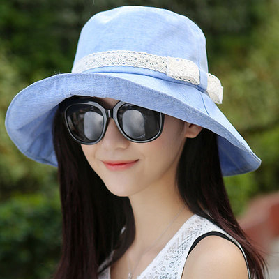 帽子女士夏天潮度假防晒布帽纯色大沿可折叠遮阳帽防紫外线太阳帽