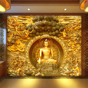 3d立体佛像玄关大型无缝壁画 寺庙佛堂酒店饭店背景墙纸佛祖壁纸