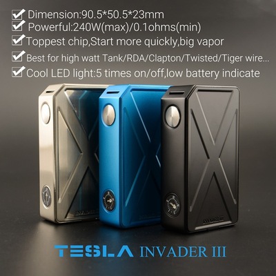 正品特斯拉240w调压盒子tesla invader 3 骑士v1电子烟半机械盒子