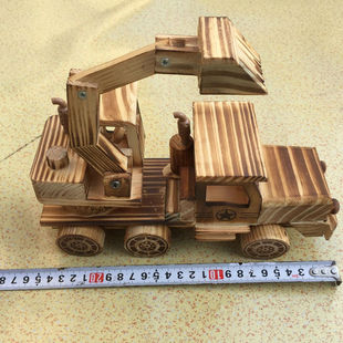 厂家直销 木制车模型玩具卡车挖掘机可旋转挖土机地摊热卖