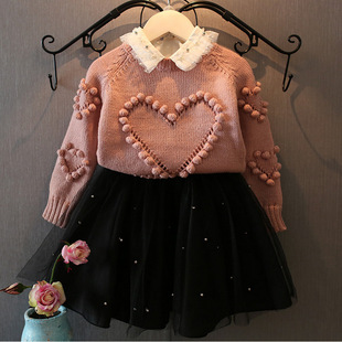 童装一件代发 2016冬季新款女童韩版可爱心形图案毛衣针织衫SY561