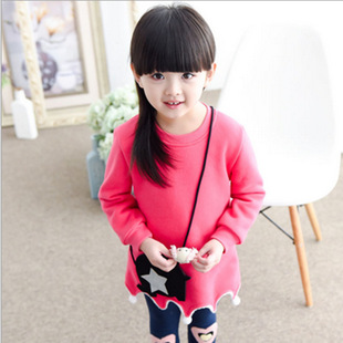 2016韩版童裝女童秋冬季新款可爱毛球加绒长袖卫衣打底衫一件代发