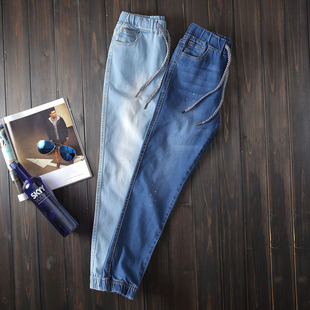 莫吉娜 夏季亚马逊韩版爆款男装牛仔裤泼墨束脚长裤直通好质量 