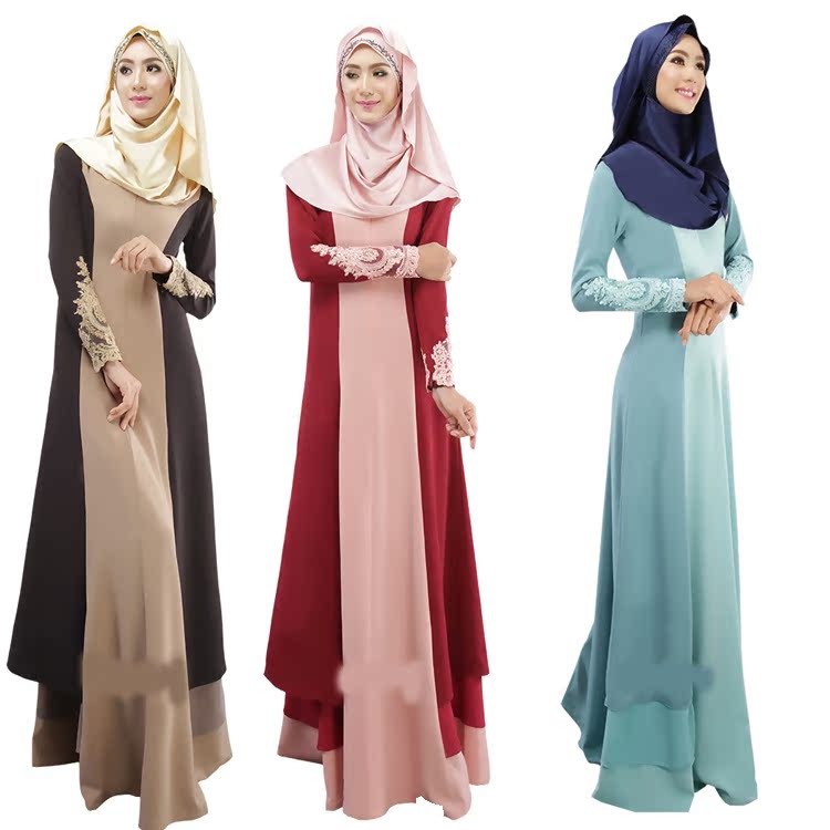 1016#马来西亚穆斯林女式服饰 大码连衣裙拼