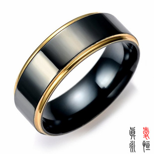 新款钨戒指供应 双色单身时尚18K金电黑光面男士指环钨金戒指