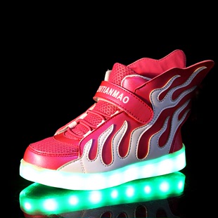 2016新款发光鞋高帮网布儿童翅膀灯鞋夜光闪光鞋魔术贴儿童鞋板鞋