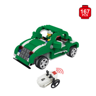 孩之乐小颗粒式积木拼装积木遥控车 闲云信步 赛车益智塑料玩具车