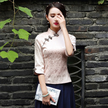 2019 mới mùa hè hàng ngày Tang phù hợp với sườn xám ngọn cải tiến thời trang retro ngắn nhà sản xuất phụ nữ bán buôn 9038 Đám cưới sườn xám