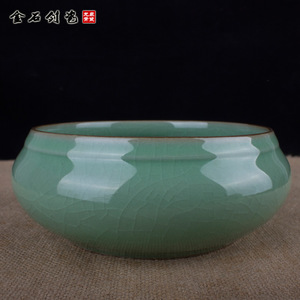 龙泉青瓷 哥窑梅子青开片 文房四宝 大笔洗 水洗书法用品 国画