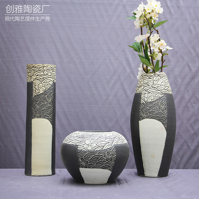 景德镇纯手工陶瓷家居工艺品 现代手绘花瓶 创意陶瓷饰品摆件