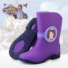 Sản phẩm mới của Disney 8-15 tuổi Sophia Princess đi mưa cho trẻ em cộng với giày đi mưa bằng vải cotton ấm cho bé gái Giày đi mưa