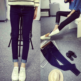 阿里巴巴批发2016秋韩版新款女装高腰显瘦弹力小脚牛仔裤一件代发