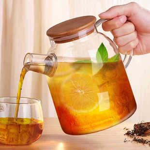 冷水壶玻璃耐热凉水壶大容量透明创意过滤果汁壶带盖耐高温